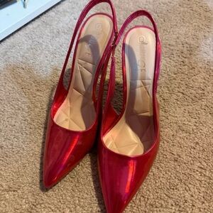 Rainbow Shiny Fuchsia Pointed Slingback Heels